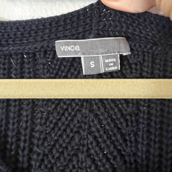 Vince Cotton Ribbed Knit Dropped Shoulder V-Neck Chunky Knit Sweater Black Small - Picture 3 of 7